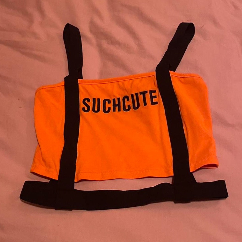 Orange Crop Top with Black Straps